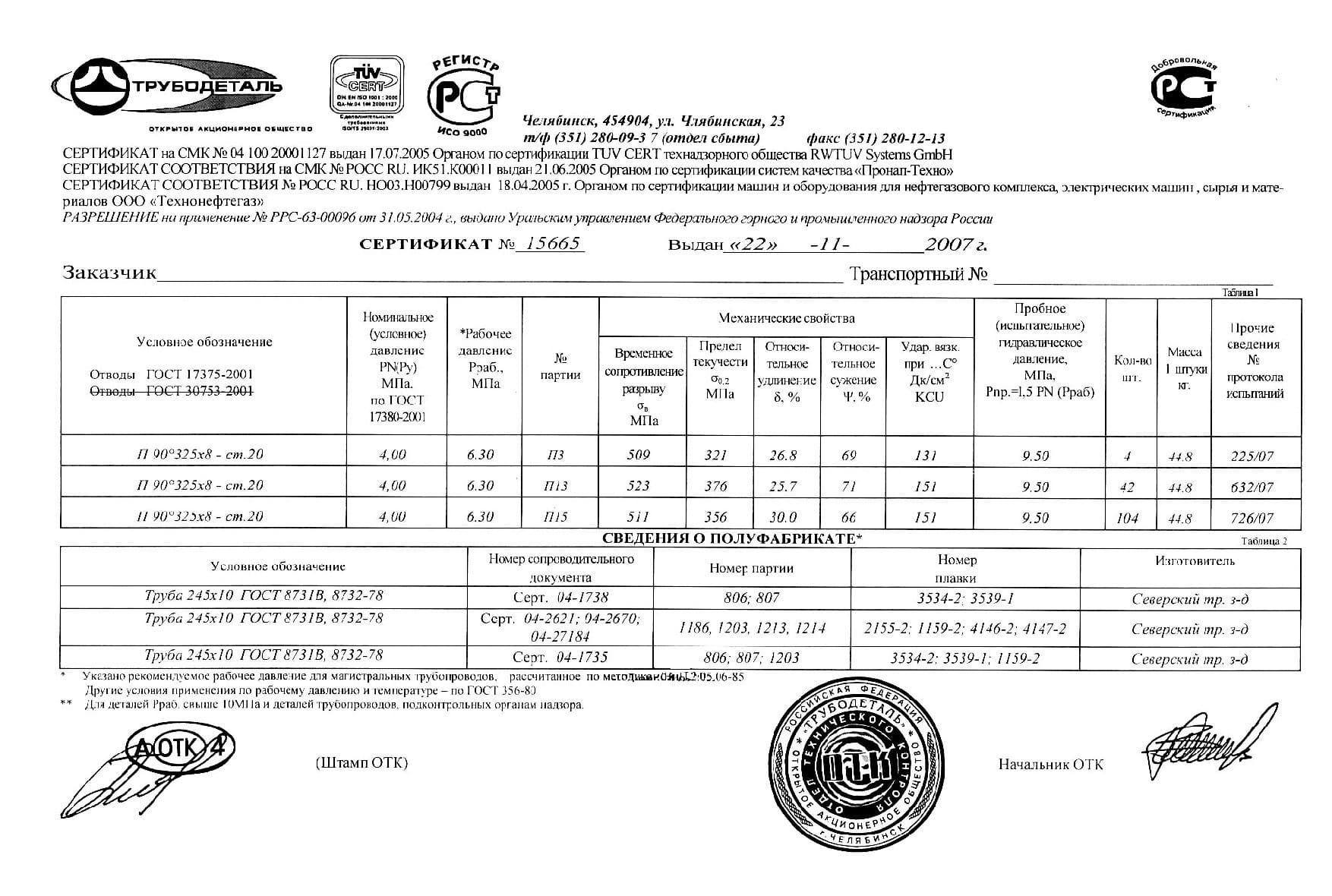 Сертификат на отвод 325х8 от 11-07